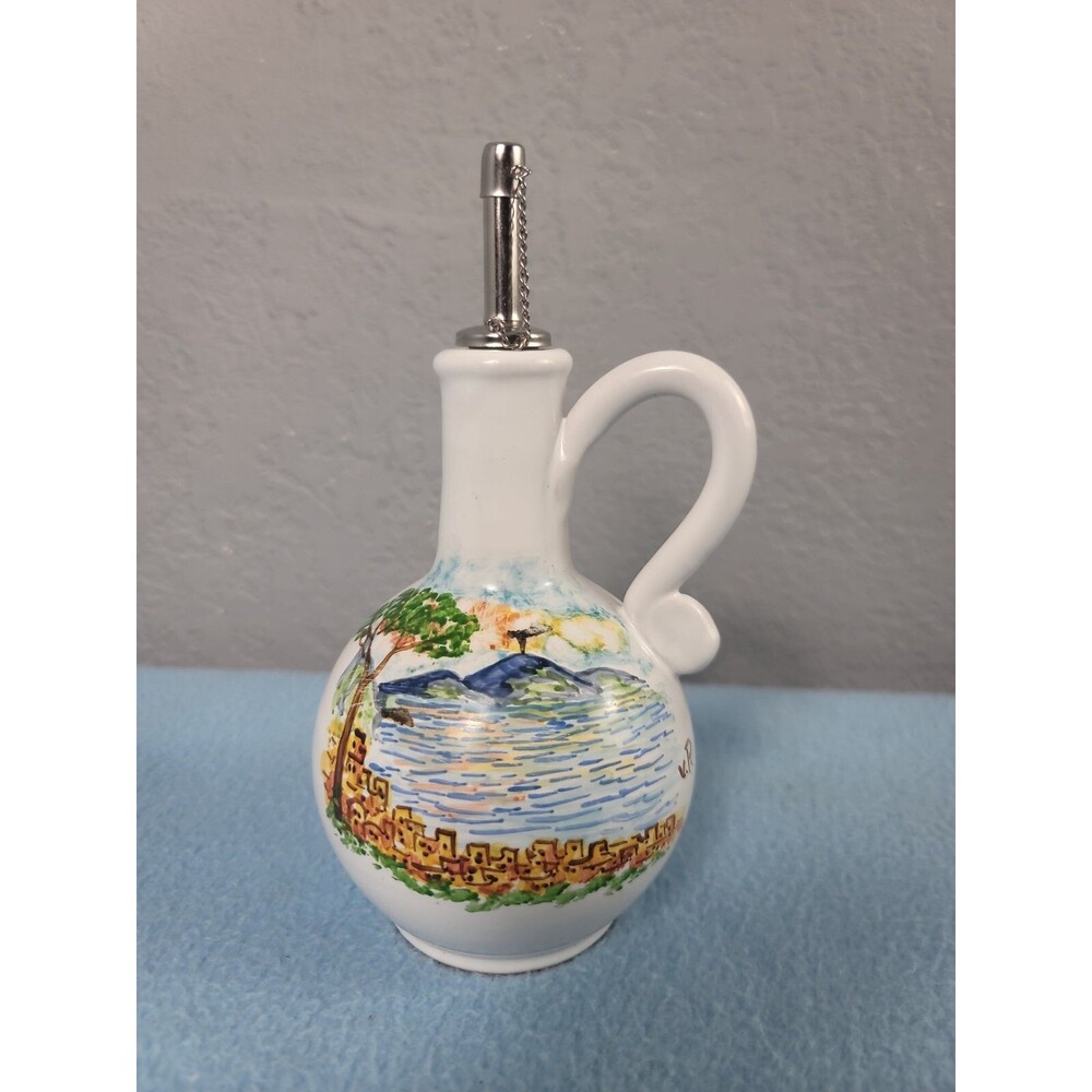 Dipinto A Mano Napoli Italy Oil Bottle with Handle Hand Painted Ceramic Vintage